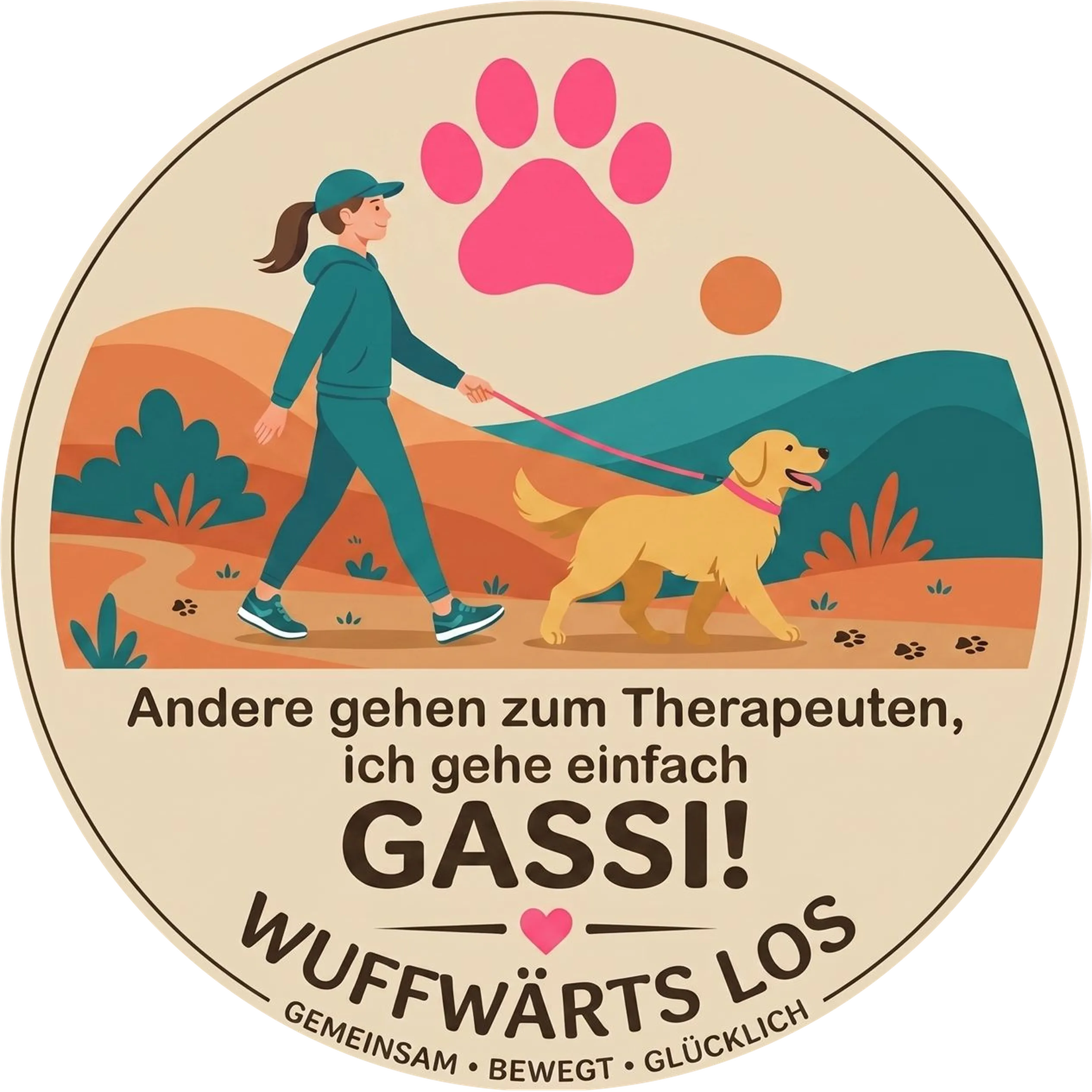 Hund mit Leine vor einer Pfote — Wuffwärts Logo